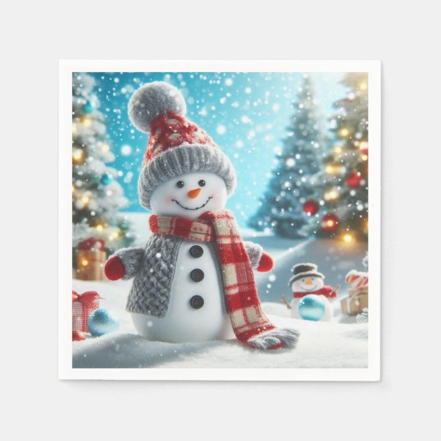 Snowman standing in winter landscape serviette (Vorderseite)