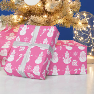 Snowman Stars Niedlich Pink Xmas Retro Vintag Geschenkpapier