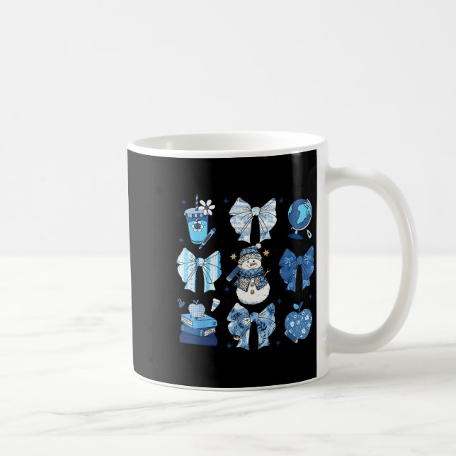 Snowman Teacher Winter Bows Clroom Cute Blue Aesth Kaffeetasse (Rechts)