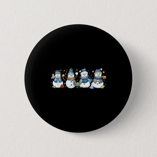 Snowman Teacher Winter Leopard Clroom Cute Blue St Button (Vorderseite)