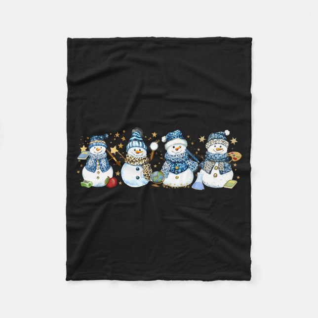 Snowman Teacher Winter Leopard Clroom Cute Blue St Fleecedecke (Vorderseite)