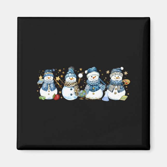 Snowman Teacher Winter Leopard Clroom Cute Blue St Magnet (Vorne)