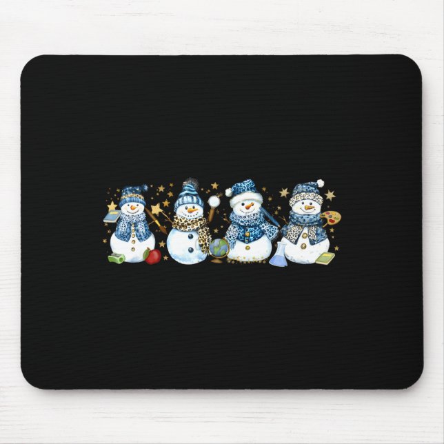 Snowman Teacher Winter Leopard Clroom Cute Blue St Mousepad (Vorne)
