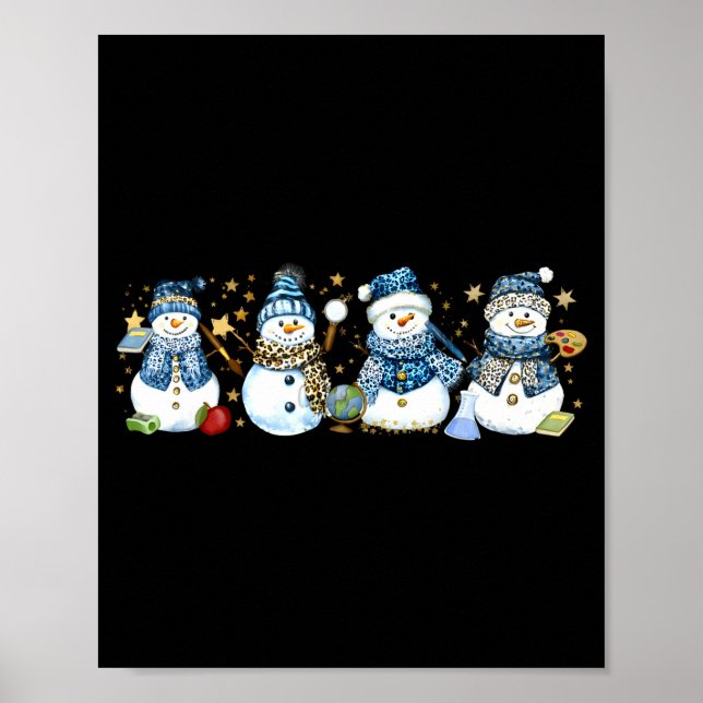 Snowman Teacher Winter Leopard Clroom Cute Blue St Poster (Vorne)