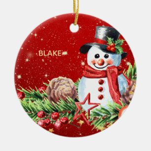 Snowman Top Hat - Baby Keepake Personalisiert Keramik Ornament