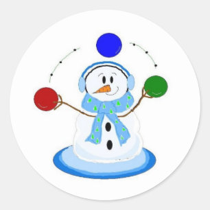 Snowman Tossing Balls Runder Aufkleber