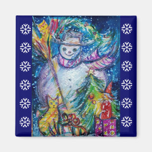 SNOWMAN, TOYS, CHRISTMAS TREE Blue White Snowflake Magnet