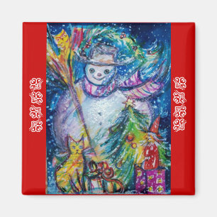 SNOWMAN, TOYS UND CHRISTMAS BAUM Rotes Blau Magnet