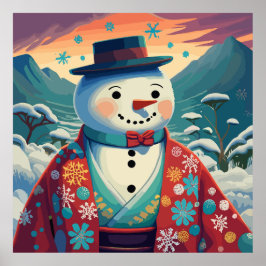 Snowman trägt Kimono in Japan Poster