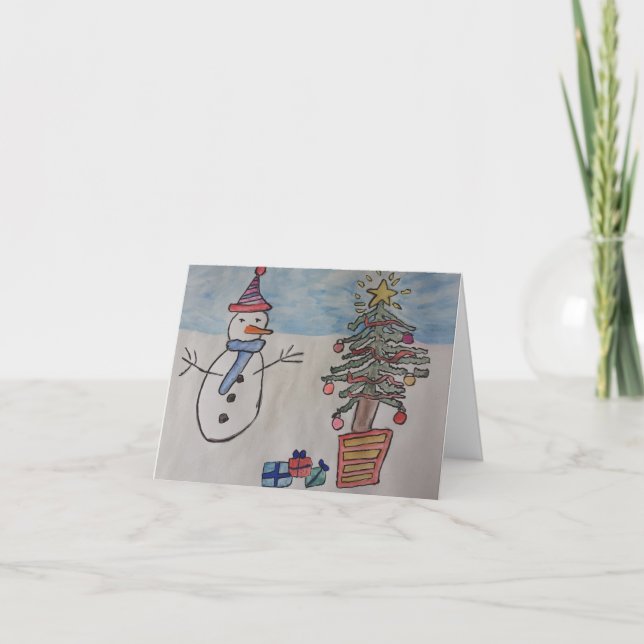 Snowman & Tree Weihnachtskarte Dankeskarte (Vorderseite)
