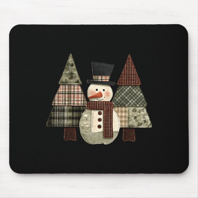 Snowman Trees Patchwork Plaid Trees Rustic Christm Mousepad (Vorne)