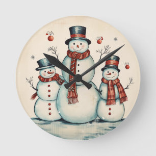 Snowman Trio Runde Wanduhr
