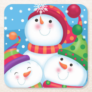 Snowman-Trio-Untersetzer Rechteckiger Pappuntersetzer