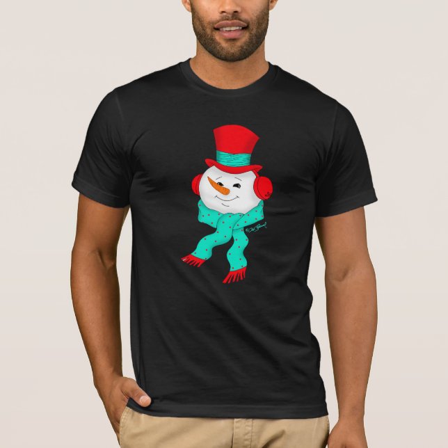 Snowman Tunes Christmas Dark T-Shirt (Vorderseite)