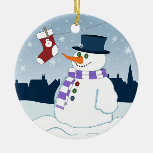 Snowman u. Strumpf-Weihnachten Keramik Ornament (Vorne)