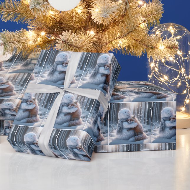 Snowman umarmt einen Fuchs Geschenkpapier (Feiertage)
