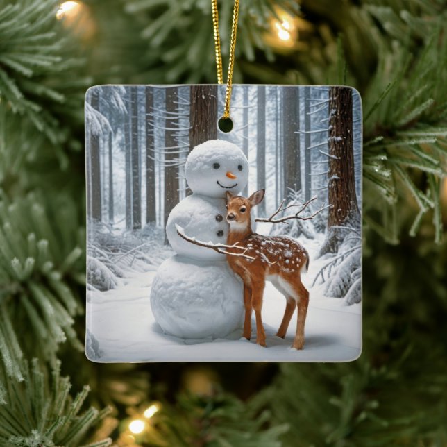 Snowman umarmt einen Vater Keramikornament (Baum)