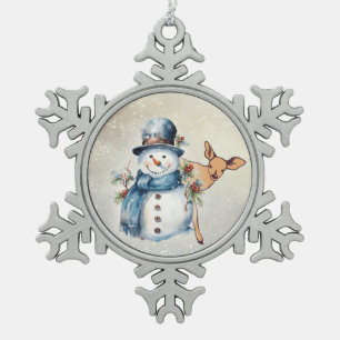 "Snowman umgeben in Holly" mit einem Vater Schneeflocken Zinn-Ornament
