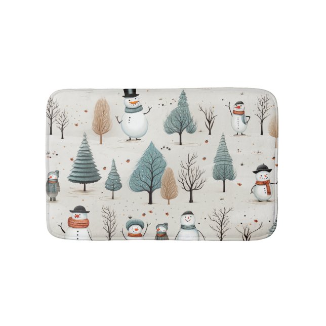 Snowman und Bäume Badematte (Vorderseite)