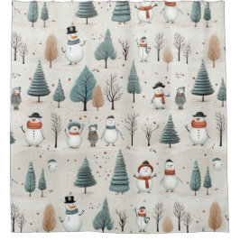 Snowman und Bäume Duschvorhang