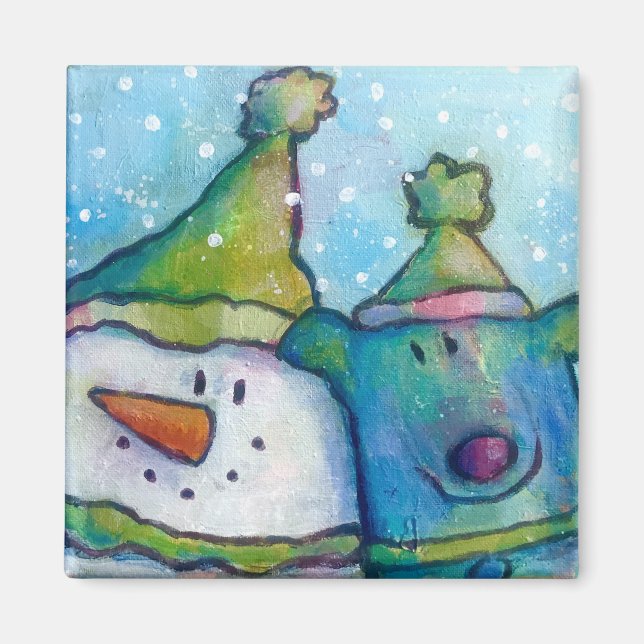 Snowman und Dog-Magnet Magnet (Vorne)