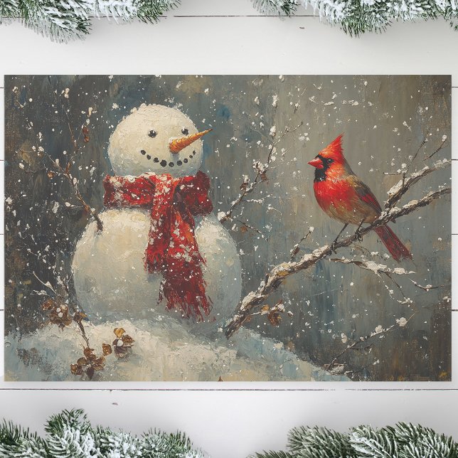 Snowman und ein Kardinal Ölgemälde Decoupage Seidenpapier (Von Creator hochgeladen)