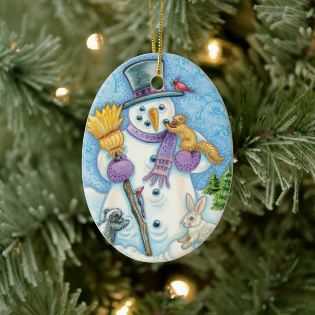 Snowman und Friends Retro Weihnachten Keramik Ornament (Baum)