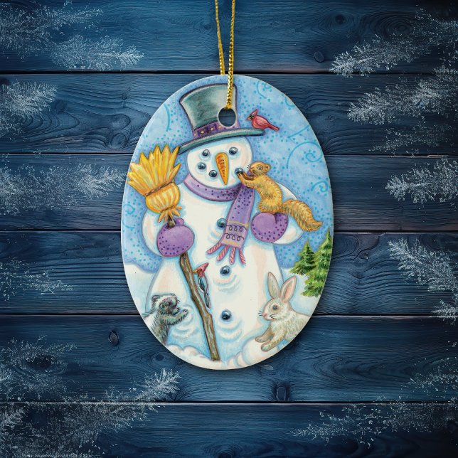 Snowman und Friends Retro Weihnachten Keramikornament (Von Creator hochgeladen)