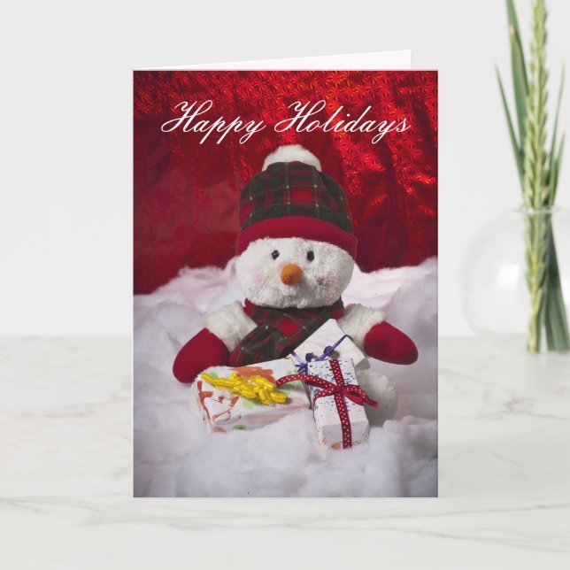 Snowman und Geschenke Weihnachtskarte Feiertagskarte (Vorderseite)
