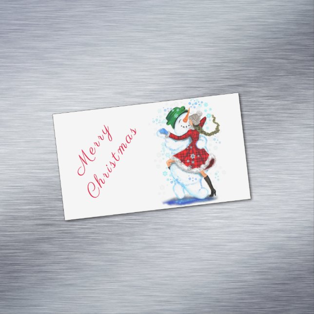 Snowman und Girl Dancers Weihnachtsmagnete Magnetische Visitenkarte (Beispiel)