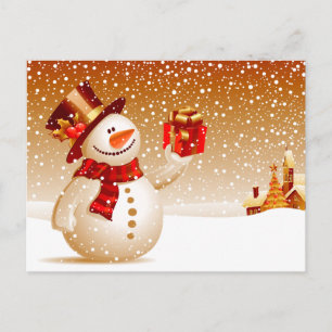 Snowman und Golden Stars Postkarte