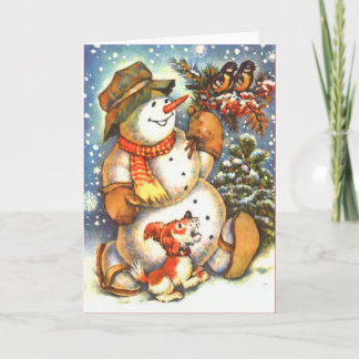 Snowman und Hund Feiertagskarte