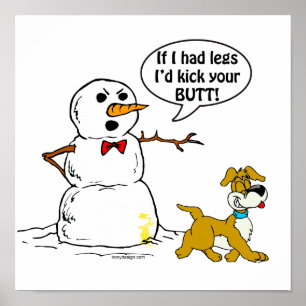 Snowman und Hund Funny Cartoon Poster
