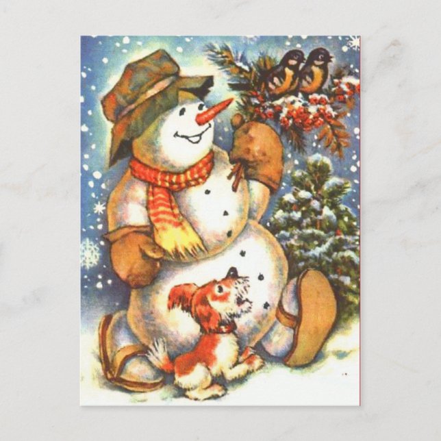 Snowman und Hund Postkarte (Vorderseite)