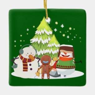 SNOWMAN UND NIEDLICH GINGER, GLÜCKLICHE FREUNDE KERAMIKORNAMENT