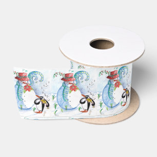 SNOWMAN UND PENGUIN'S WINTER SERENADE Urlaub Satinband