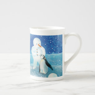 Snowman und Pinguin Illustration Prozellantasse