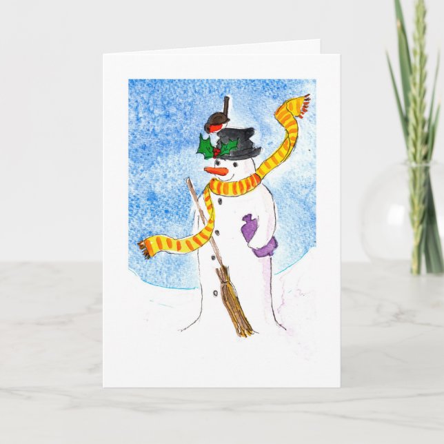 Snowman und Robin Feiertagskarte (Vorderseite)