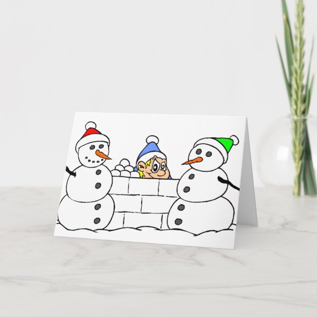 Snowman und Sneaky Boy Feiertagskarte (Vorderseite)