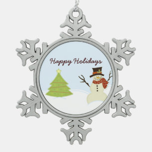 Snowman und Tree Weihnachtsschmuck Schneeflocken Zinn-Ornament