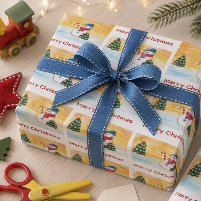 Snowman und Weihnachtsbaum mit Star Holiday Geschenkpapier (Von Creator hochgeladen)