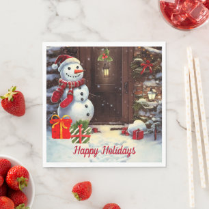 Snowman Vintage Christmas Scene Napkins Serviette
