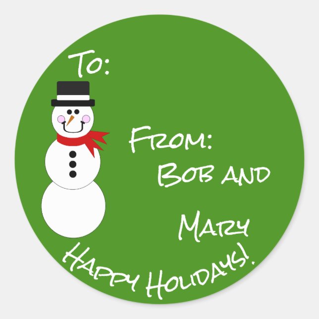 Snowman von Happy Holidays Geschenksticker Runder Aufkleber (Vorderseite)