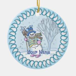 Snowman Walking-Ornamente Keramik Ornament
