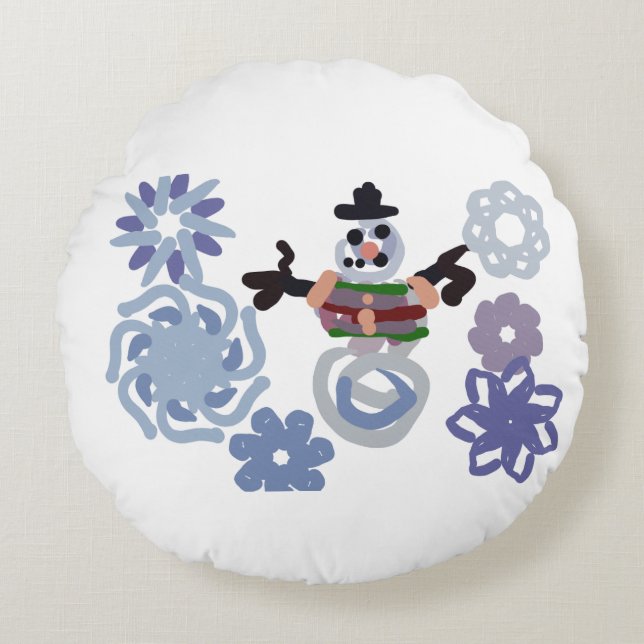 Snowman warm  rundes kissen (Vorderseite)