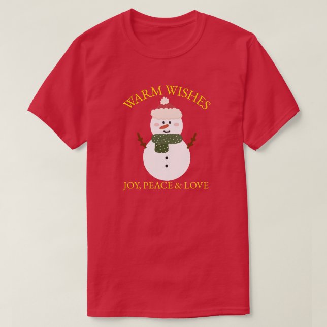 Snowman Warm wünscht Joy Peace Liebe in Gold T-Shirt (Design vorne)
