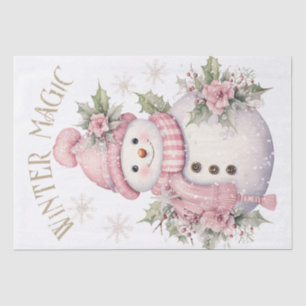 Snowman Watercolor Pink Winter Weihnachten Seidenpapier