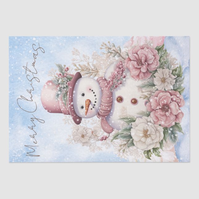 Snowman Watercolor Pink Winter Weihnachten Seidenpapier (Vorderseite)