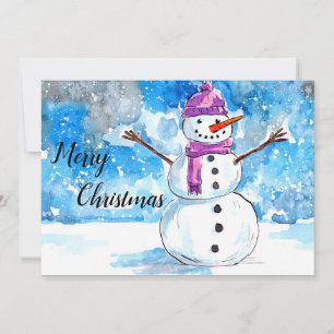 Snowman Watercolor Weihnachtskarte Dankeskarte