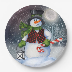 Snowman Watercolor Winter Weihnachten Pappteller